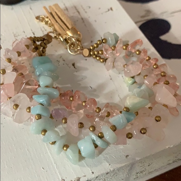 A Classy Chic Boutique Jewelry - NEW Rose & Turquoise Beaded Three Layer Bracelet